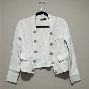 Balmain White Cropped Blazer with Gold Buttons
